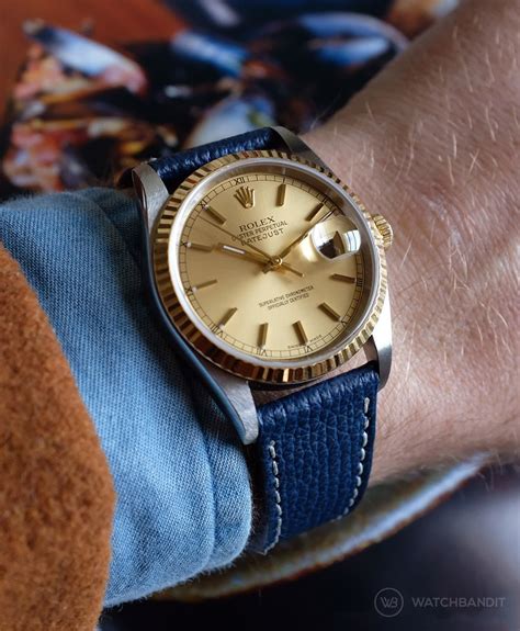 rolex datejust 36 two tone on leather strap